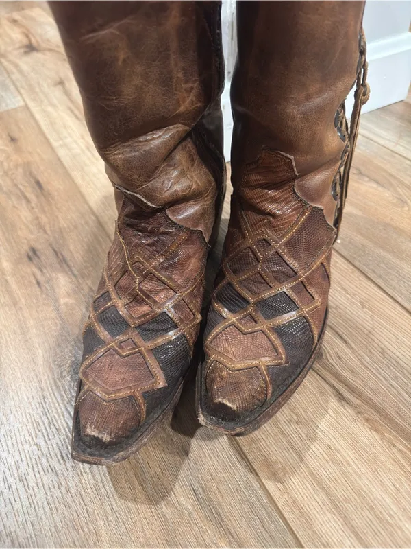 CORRAL Honey Lizard Laser Cut Overlay Lace Up Leather Cowboy Boots | Size 8.5 - Image 2