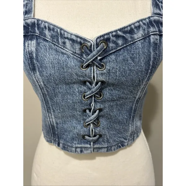 Social Tourist Abercrombie Denim Lace Up Cropped Corset Top Sz M Women’s - Image 3