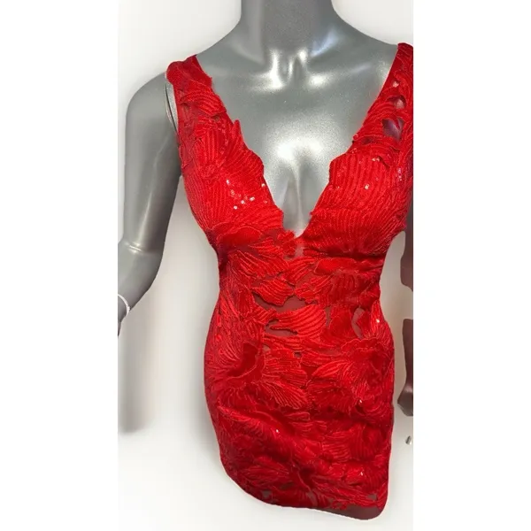 JOVANI 4552 Red Embellished Deep V-Neck Cocktail Dress Size 2 NWT Prom Party - Image 5