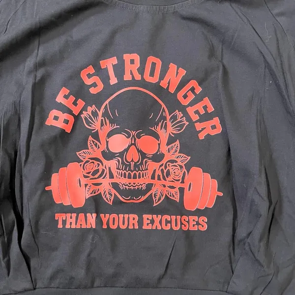 Black cotton "Be Stronger Than Your Excuses" Graphic Muscle Tee Crop Top L - Image 2