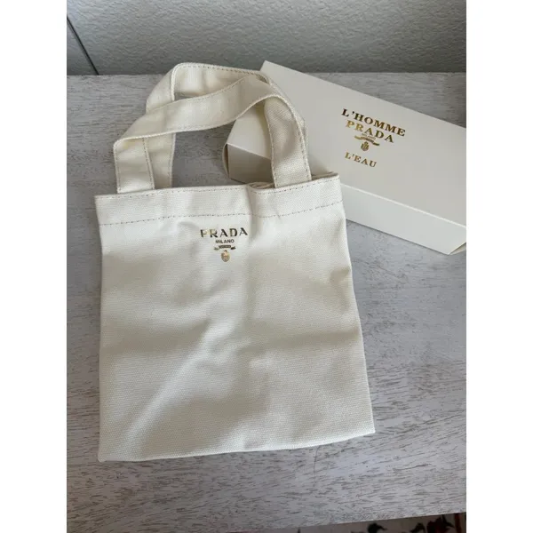 NIB Prada L'Homme White Canvas Tote - Image 2