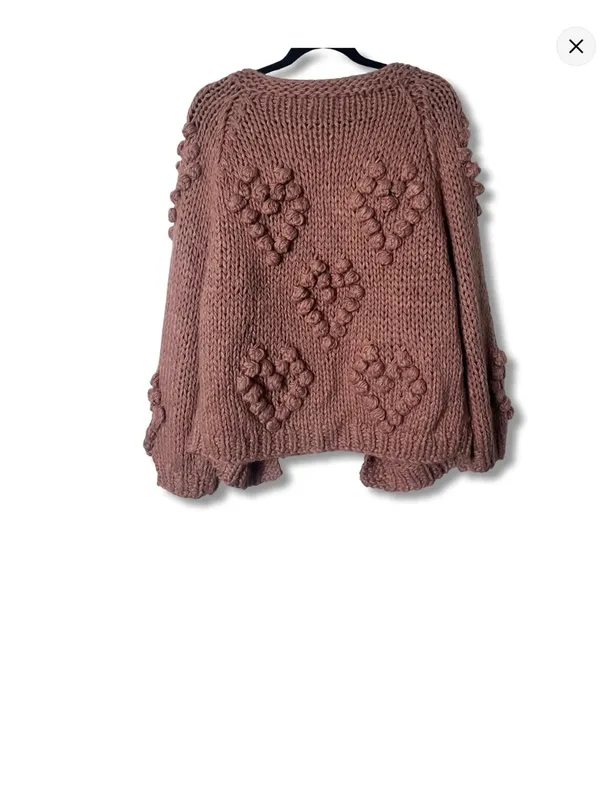 debut Dusty Rose Chunky Knit Pom-Pom Cardigan - Image 11