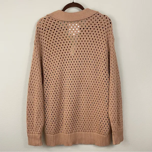 NWT Aerie Pointelle Collared Neck Oversized Long Sleeves Sweater Size‎ Medium - Image 8
