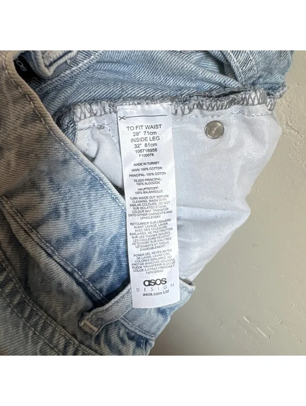 ASOS DESIGN High Rise Slouchy Mom Jeans Argyle Laser Print Light Wash 28x32 - Image 6