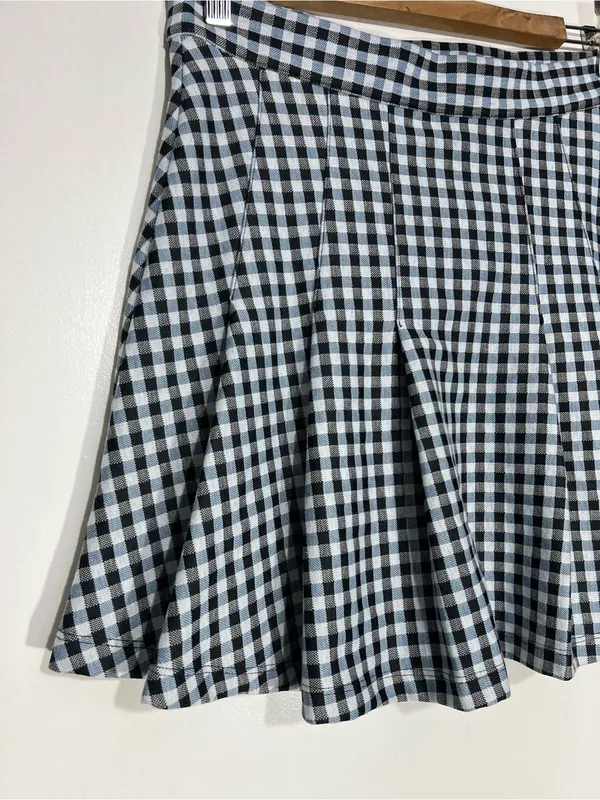 Free People Honey Blue Multi Gingham Pleated Skater Mini Skirt size 8 - Image 3