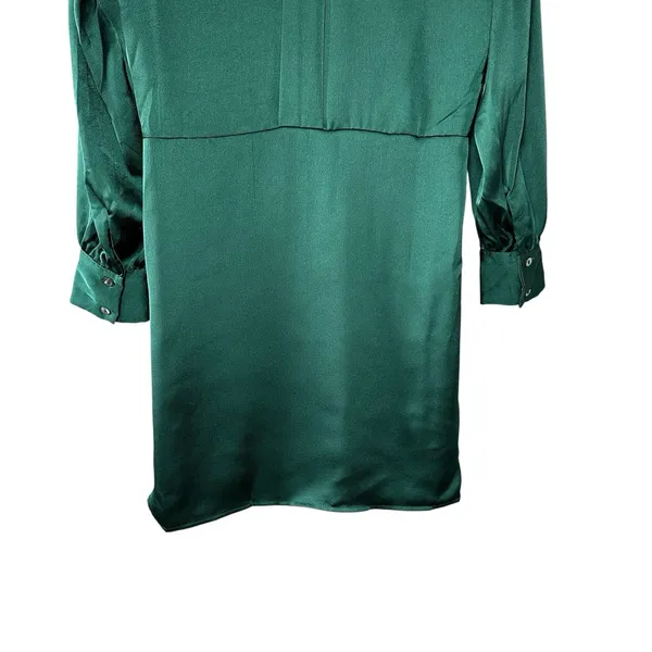 She + Sky‎ Donna Satin Mini Dress Emerald Green Collared Long Sleeve NWT Size S - Image 6