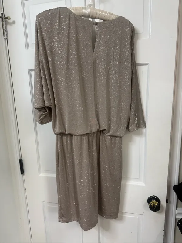 MSK Taupe Shimmer V-Neck Dolman Midi Dress - Image 6