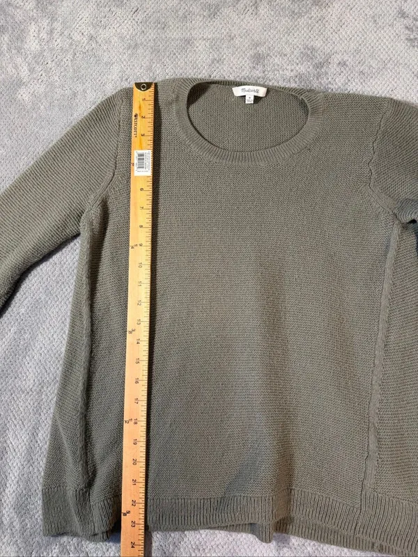 Madewell Women’s Medium Olive Green Textured Knit Crew Neck Sweater Cotton Blend - Image 8