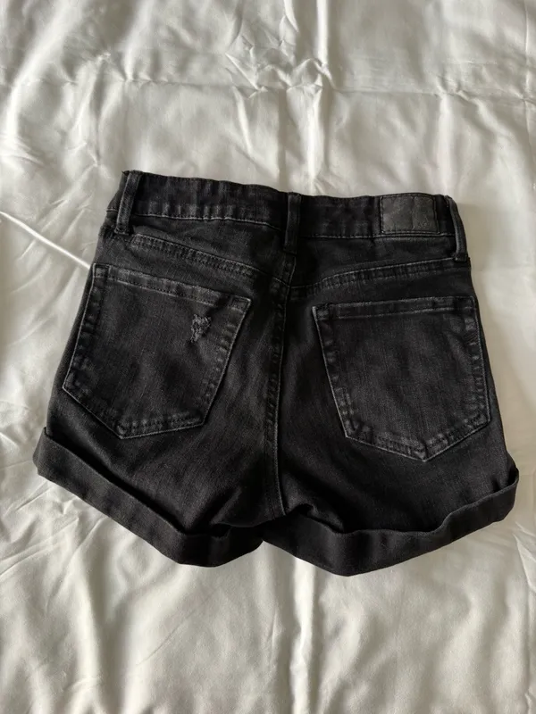 Black Destroyed High Rise Midi Jean Shorts - Image 4