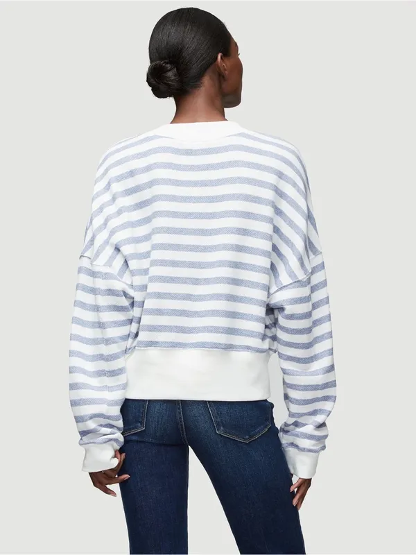 FRAME Drop Shoulder Crew Pullover Chambray Multi Striped Sweatshirt XS - Image 3
