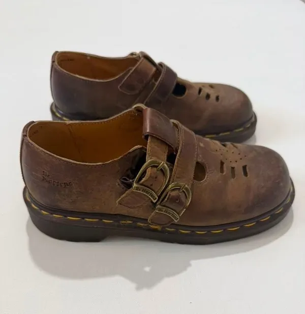 True Vintage Dr. Martens Brown Leather Double Buckle Mary Jane Shoes Made In Eng - Image 2