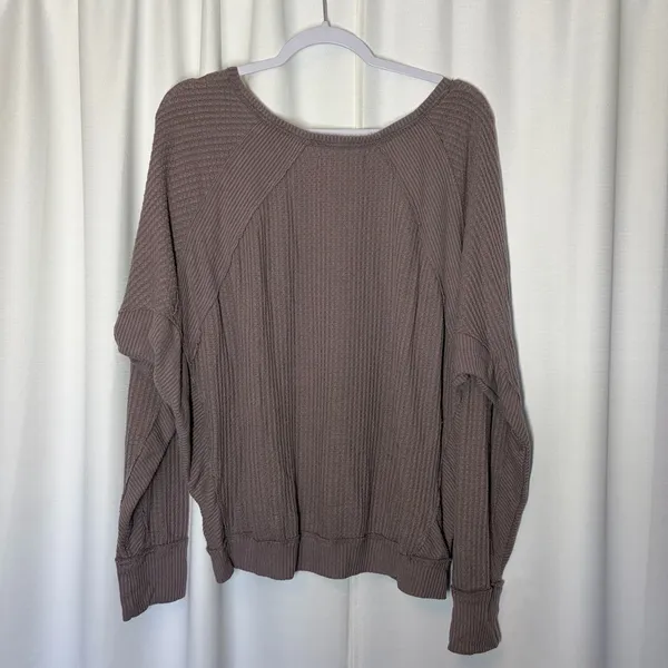 We The Free People Santa Clara V-neck Thermal Top S Oversized Gray Lavender Boho - Image 5