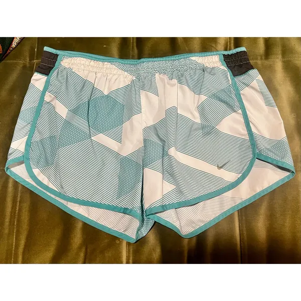 Nike Dri-FIT Running Shorts Women’s Medium Aqua White Geometric Athletic - Image 2
