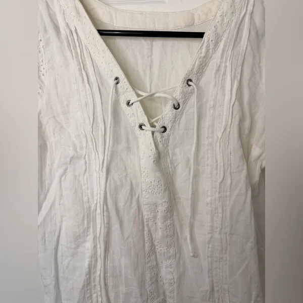 Abercrombie & Fitch White Lace V Neck Eyelet Lace Short Sleeve Dress Beach - Image 4