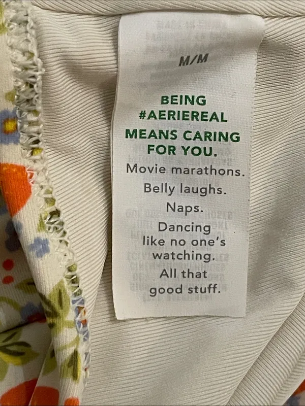 Aerie Real Good Strawberry Floral Bandeau Swimsuit Gingham Tie Women's M - Image 11