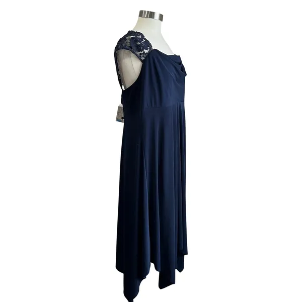 Catherine’s Navy Lace ‎ Draped Bodice Handkerchief Hem Formal Dress 1X - Image 3