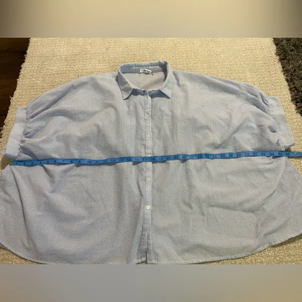 Classic Blue Striped Button Down Shirt for Women Size M - Image 9