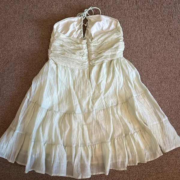 Light sage green strapless mini dress - Image 2