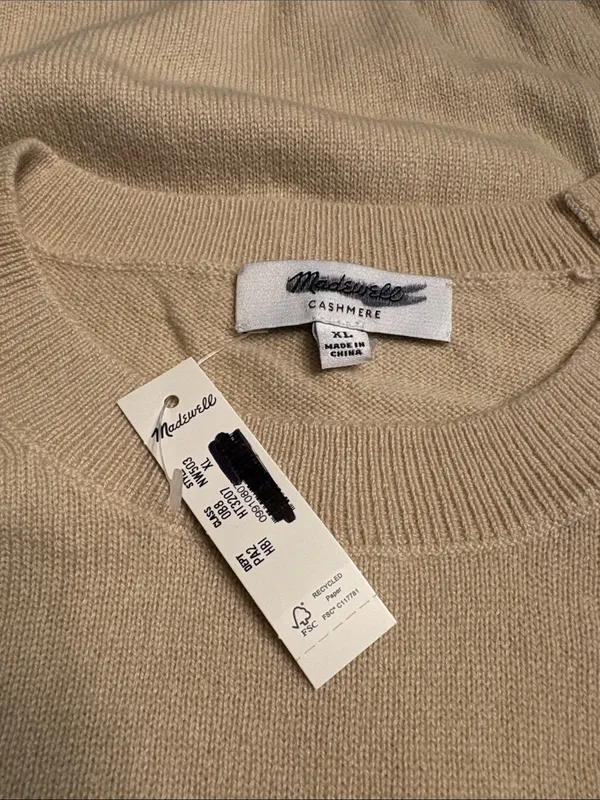 Madewell Relaxed Sweater Tee in 100% Cashmere short sleeve cream/beige Sz XL NWT - Image 7