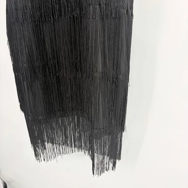 Black Flapper Fringe Dress Sz S Silver straps Party Gatsby Roaring 20s Tiered - Image 5
