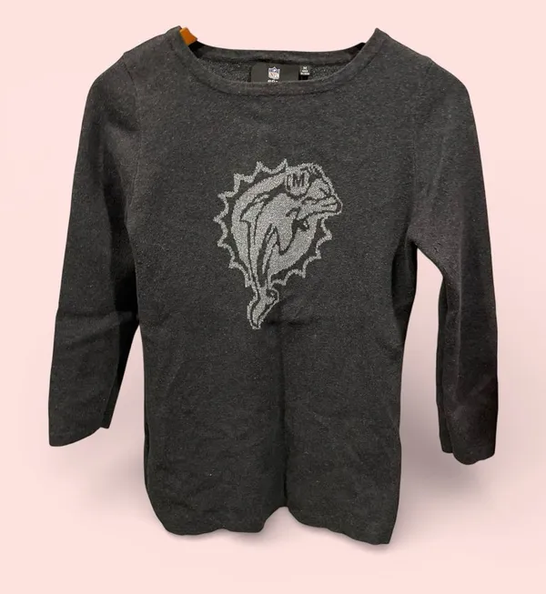 Cute Miami Dolphins NFL metallic logo charcoal gray sweater - Image 2
