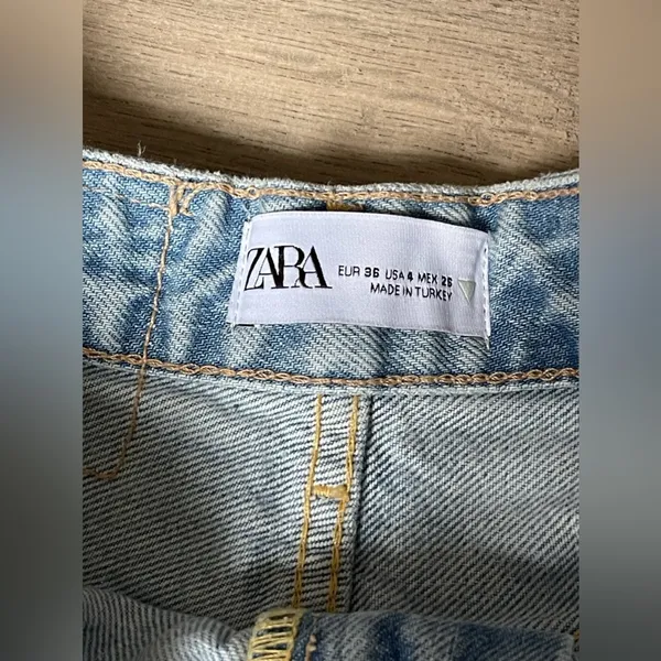 ZARA wide leg high waisted distressed light wash denim jeans - Image 6