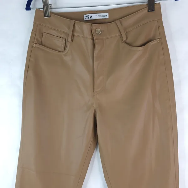 Zara Pants Womens 4 (27x25.5) Vegan Brown Faux Leather Flare Mid Rise‎ - Image 3