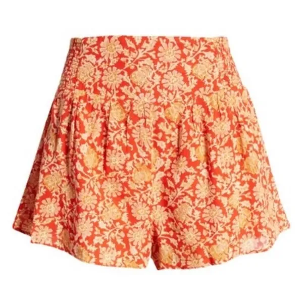 Free People Say It's So Cotton Ruffle Shorts Red Floral Combo Boho Size Small - Image 2