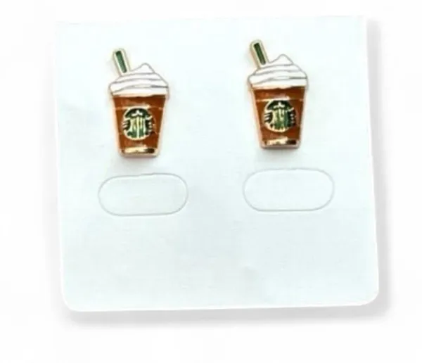 Mini Starbucks Frappuccino Earrings Gold - Image 3