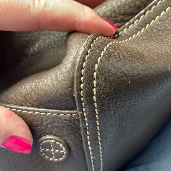 Lands’ End brown pebbled leather satchel. - Image 9