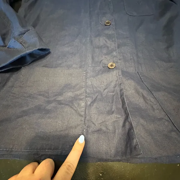 Lauren Ralph Lauren Linen Shacket Womens Blue Front Button Pockets size L - Image 14