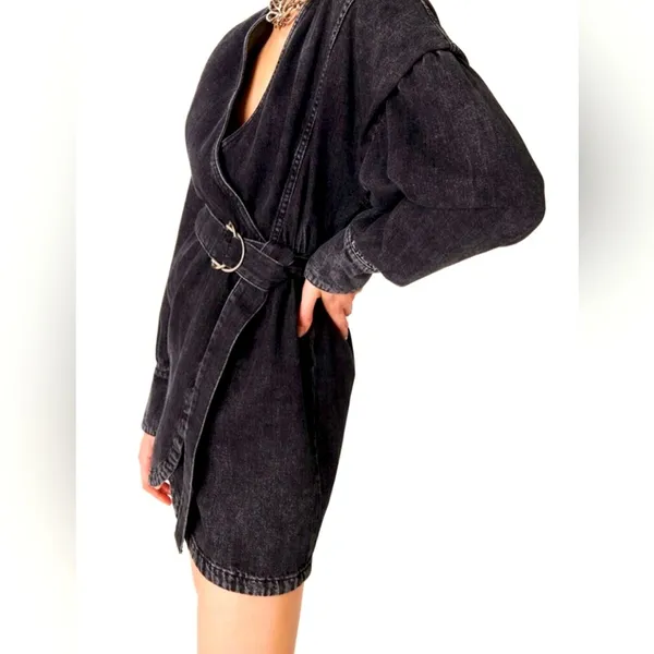 NWT IRO Gerlin Denim Dress Black 32(0) Revolve long puff sleeve belted mini - Image 4