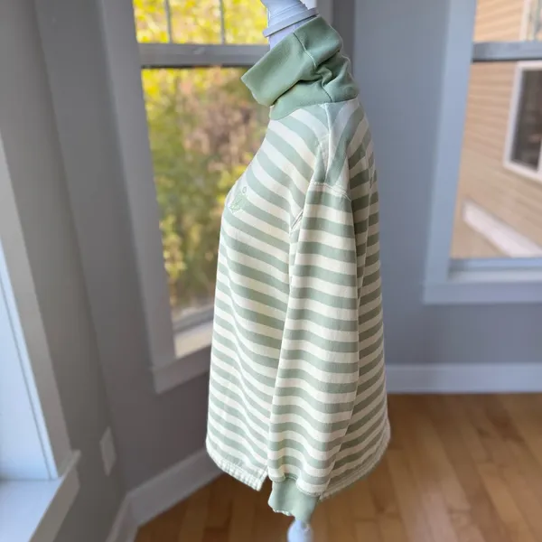 Vintage 90s Jaclyn Smith Sport Green Yellow Stripe Turtleneck Sweatshirt L - Image 2