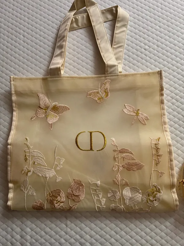 Dior Embroidered Butterfly Tote Bag & Cosmetic Pouch Set - Image 5