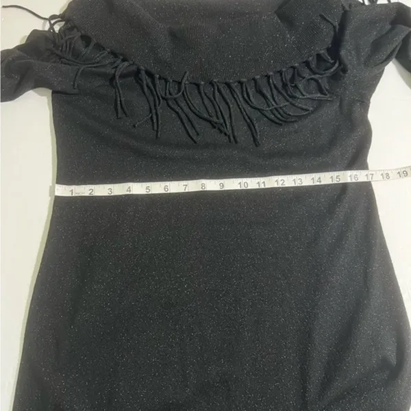 White House Black Market Metallic Fringe Off Shoulder Sweater Dress Large - Image 8