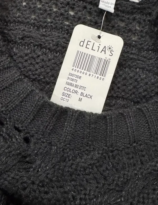 • Vintage dELiA*s Y2K Black Open-Knit Metallic Sweater - Image 4