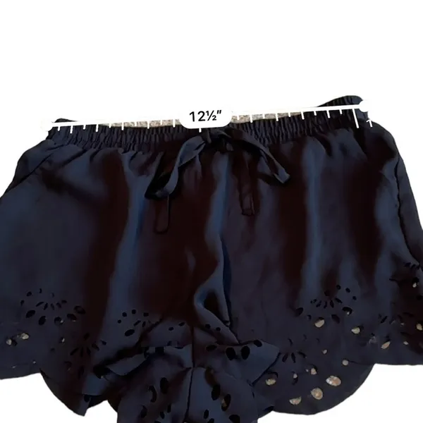 Brandy Melville Black Floral Laser Cut‎ Eyelet High Rise Drawstring Shorts OS - Image 10