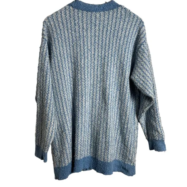 ZARA Blue Chunky Oversized Tweed Striped Button Cardigan Sweater Size S - Image 10