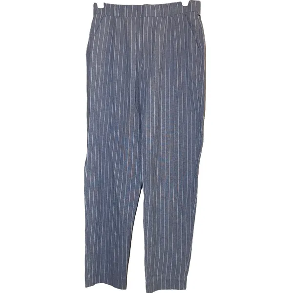 Abercrombie & Fitch Linen Trouser Pants High Rise Railroad Stripe Blue S NWT - Image 2