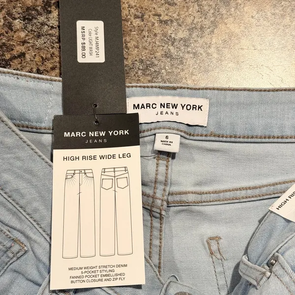 NWT Marc New York Jeans Wide Leg High Rise Y2K Embellished Bling Retro Blue 6 - Image 2