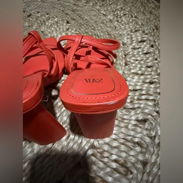 Orange Zara Strappy heels spring classic party evening $58 casual - Image 6