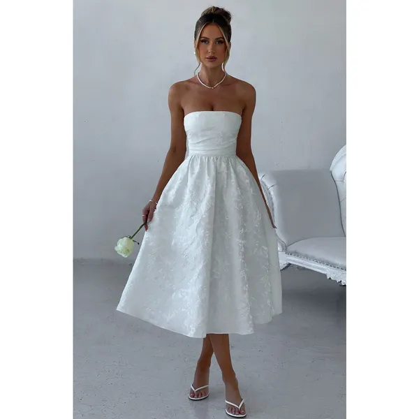 NWT Babyboo Saoirse Ivory Floral Jacquard Strapless Fit & Flare Midi Dress Sz S - Image 8