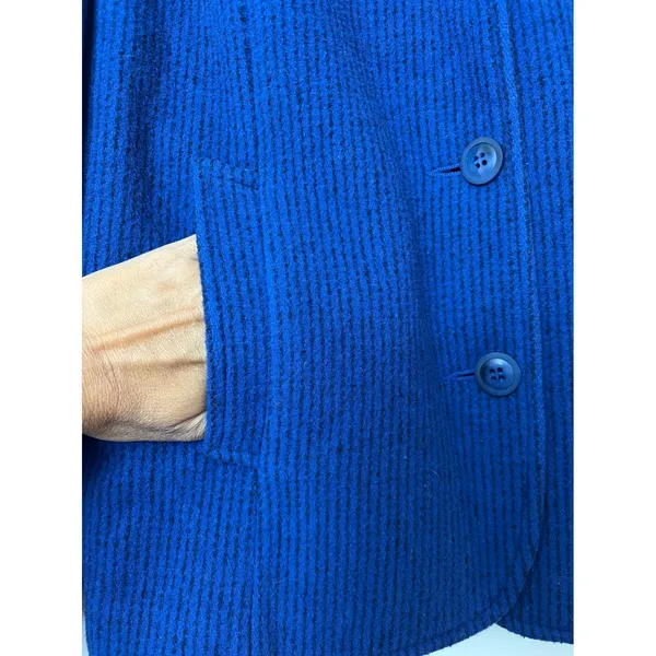 Freddi-Gail Vintage Royal Blue Chevron Wool Puff Sleeve Peacoat Preppy Academia - Image 4