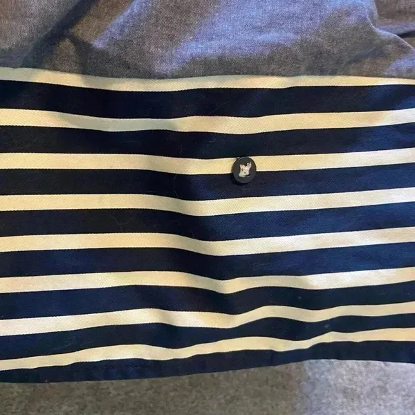 Express Women's S Blue White Striped Pleated Back Trench Coat Size Small Preppy‎ - Image 15