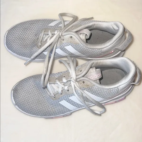 Adidas Cloudfoam Pure‎ Sneakers Women’s Size 4– Gray & White with Pink Accents - Image 2