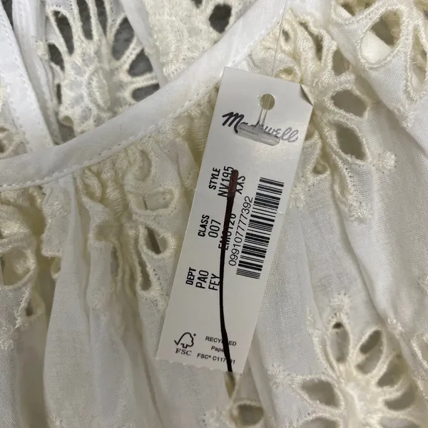 Madewell‎ Top Womens 2XS Embroidered Shirred Puff Sleeve Eyelet Cream NV195 - Image 7