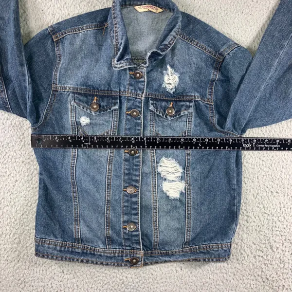 Highway Jeans Denim Jacket Women M Medium Wash Distressed‎ Ripped Trucker - Image 5