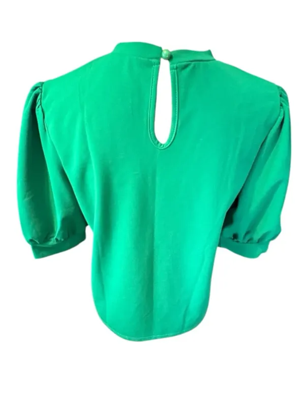 Women's Vibrant Green Puff Sleeve Blouse Size L (20” PTP) - Image 4