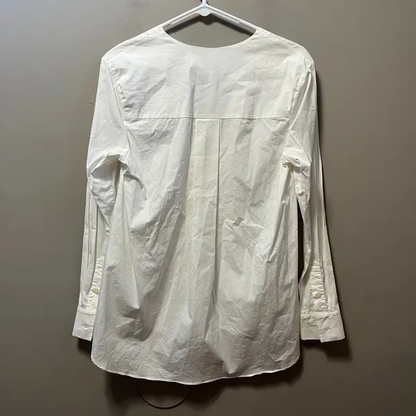 Thakoon Addition Stretch‎ Cotton Top White V-Neck 2 Long Sleeve Pleats - Image 4