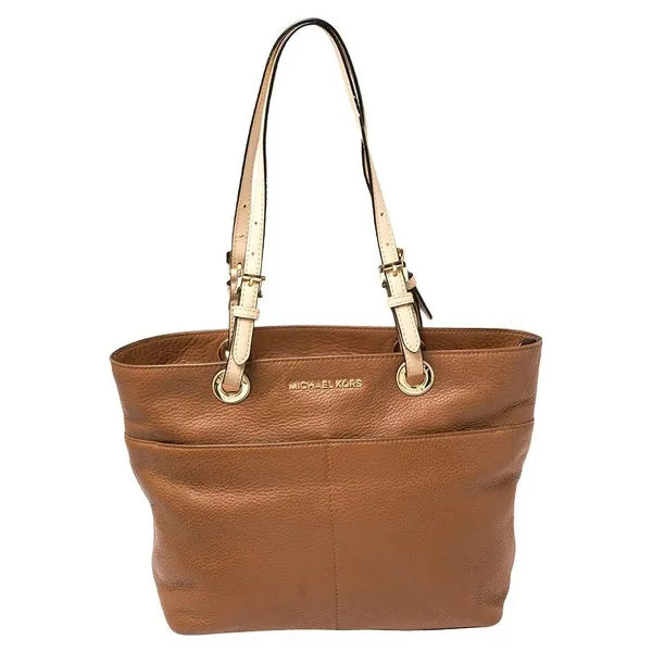 brown pebbled leather Michael Kors Bedford tote bag purse laptop shoulder gold - Image 2